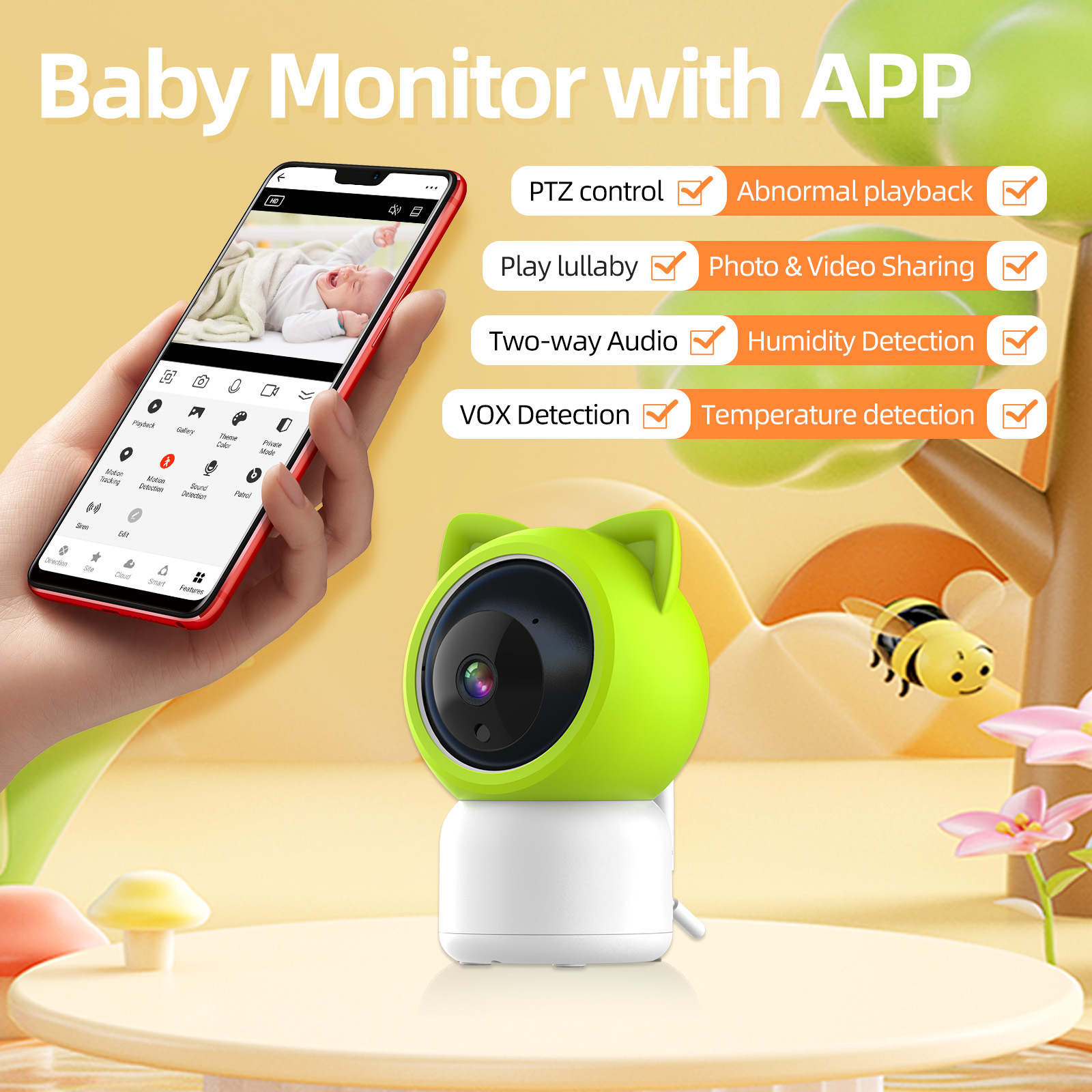 5G Baby Monitor Camera with APP Wireless ptz HD Smart Baby Care Surveillance