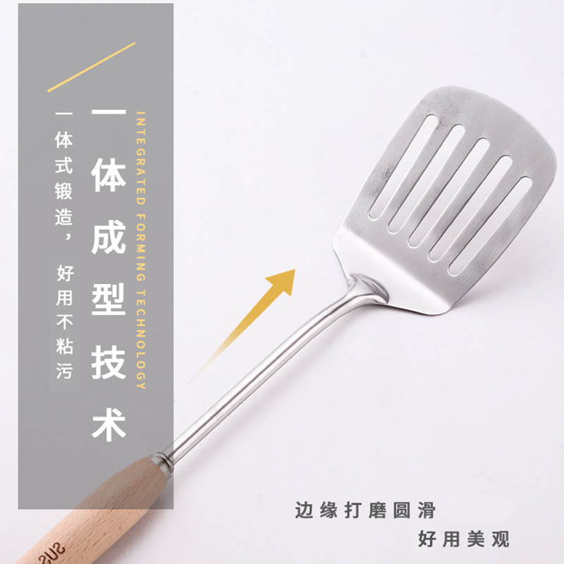 304 stainless steel kitchen utensil set, beech wood handle, cooking spatula, slotted spoon, cooking spatula, gift with custom logo