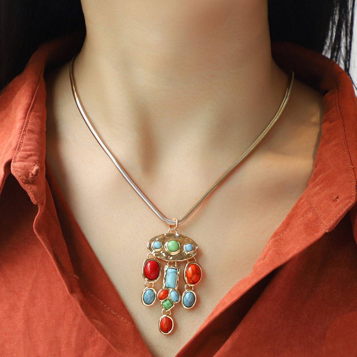 Kenjie 2025 new natural stone style necklace collar chain court style earrings for women