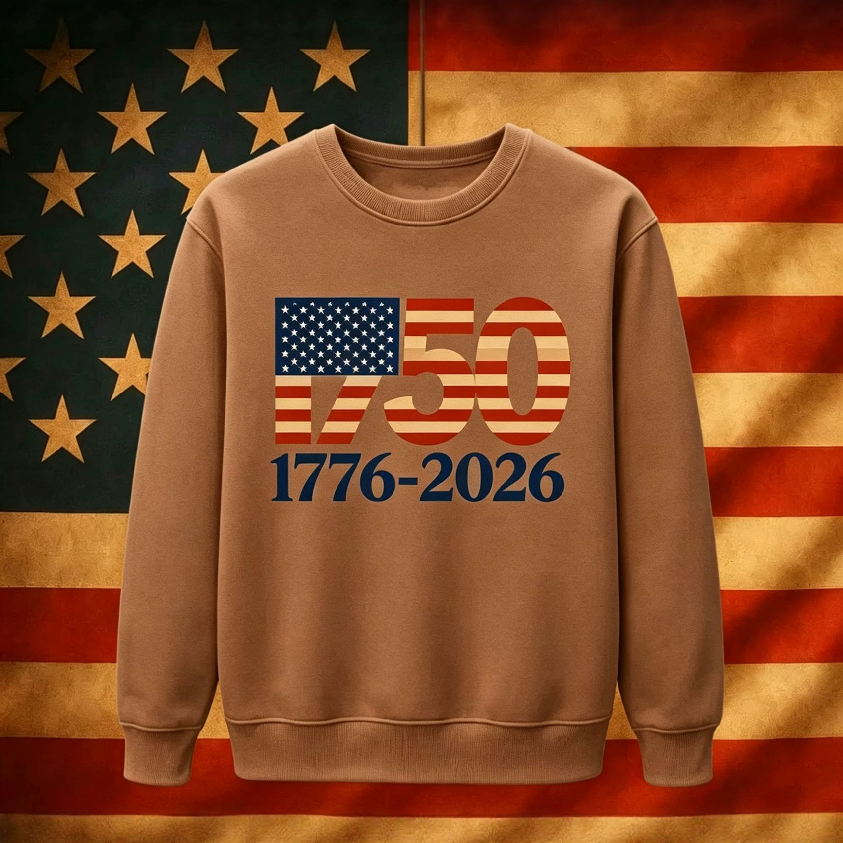 USA Digital American Flag Hoodie Independence Day No Hood Round Neck Fleece Hoodie