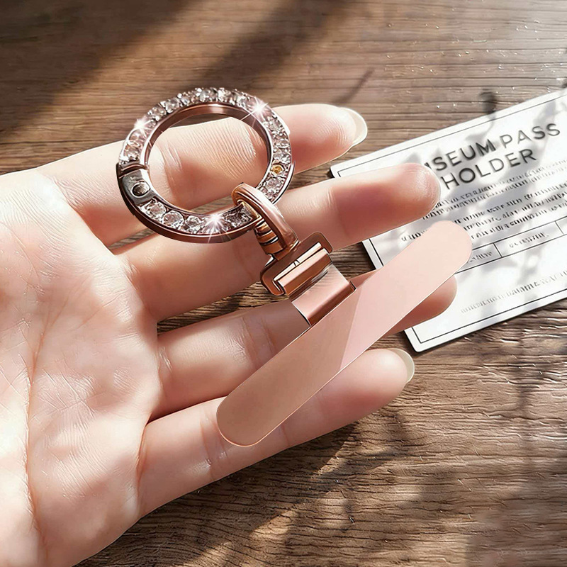 Phone Lanyard Pad Metal Rhinestone Round Buckle Rotating Phone Chain Clip Thin Not Bulging Case Not Affecting Charging