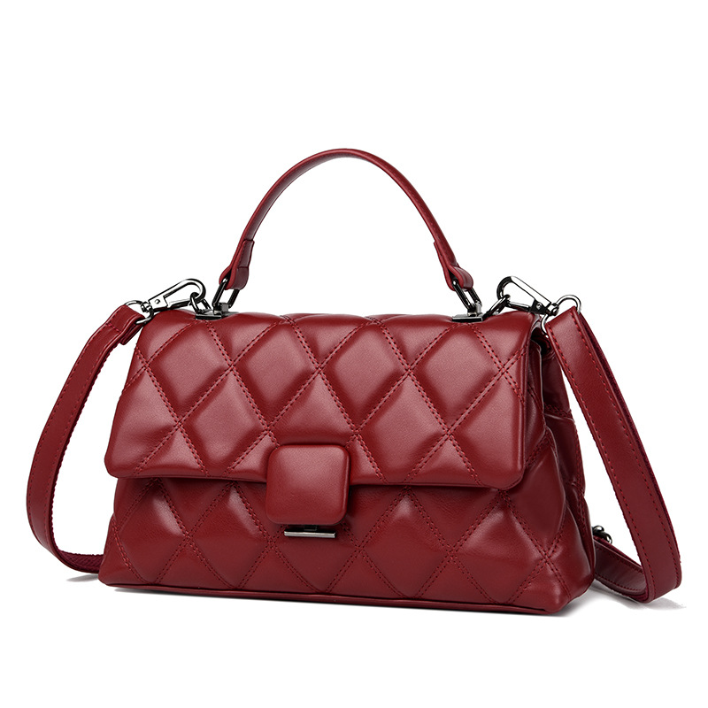 Diamond Stitch Embroidery Bag Women's 2025 New Casual Crossbody Bag Simple Soft Leather Handbag