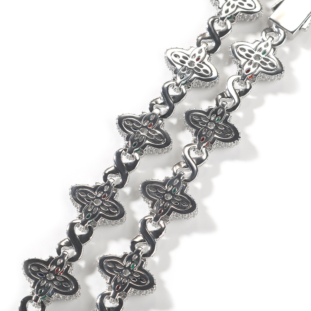 Hip Hop Rap Chain Infinite Four-Leaf Clover Bracelet Cool Badass 5A Zircon Color Necklace Accessories