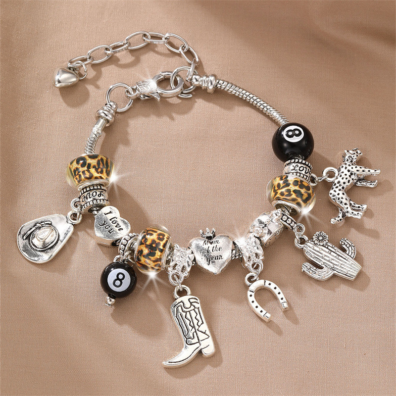 Bracelet DIY Beaded Bracelet Copper Inlaid Zircon Leopard Print Heart Pendant Black Eight Jewelry Accessory