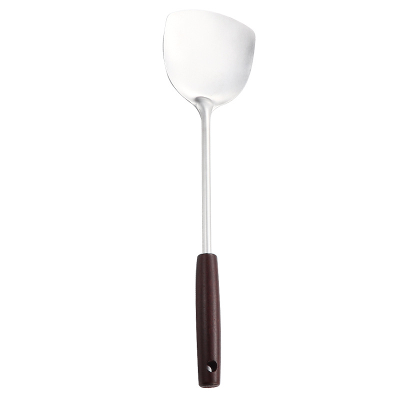 Stainless steel antique wood wok spatula soup spoon kitchen solid wood handle thickened slotted spoon wok spatula spatula spoon set cooking kitchen utensils