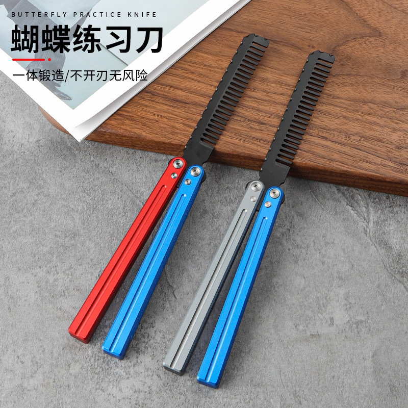 Butterfly Knife Unsharpened Aluminum Handle Stainless Steel Folding Knife Trainer Practice Tool Folding Practice Knife