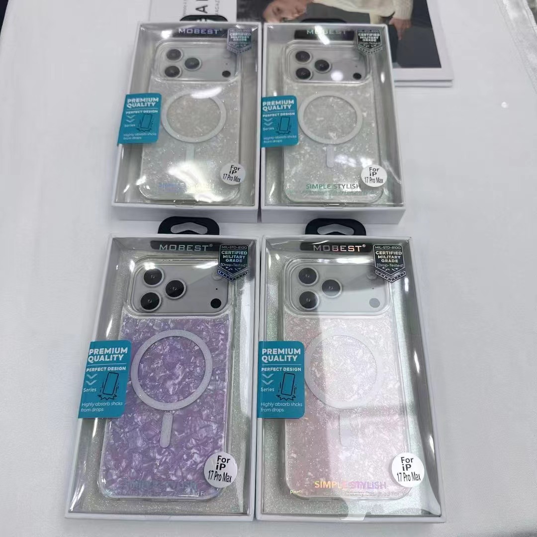 Applicable iPhone 17 Pro Max starry glitter phone case Apple 16 iridescent shell mist purple magnetic case