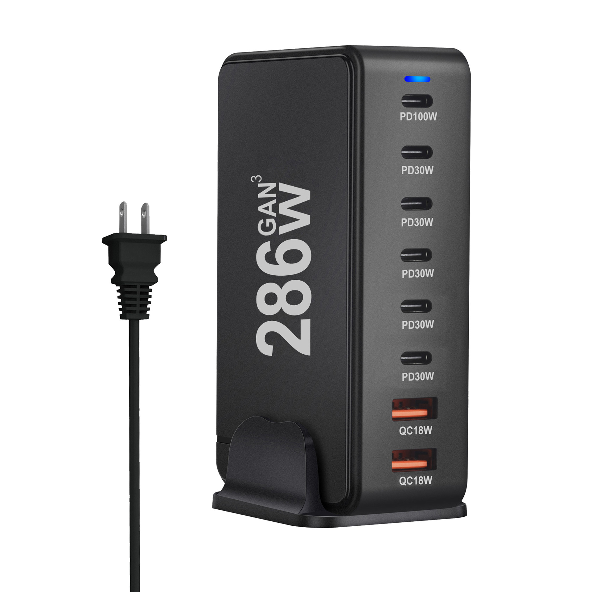 New 286W GaN Multi-Port Charger 6C2A Plug Desktop Flash Charging Charging Station PD Fast Charging Adapter