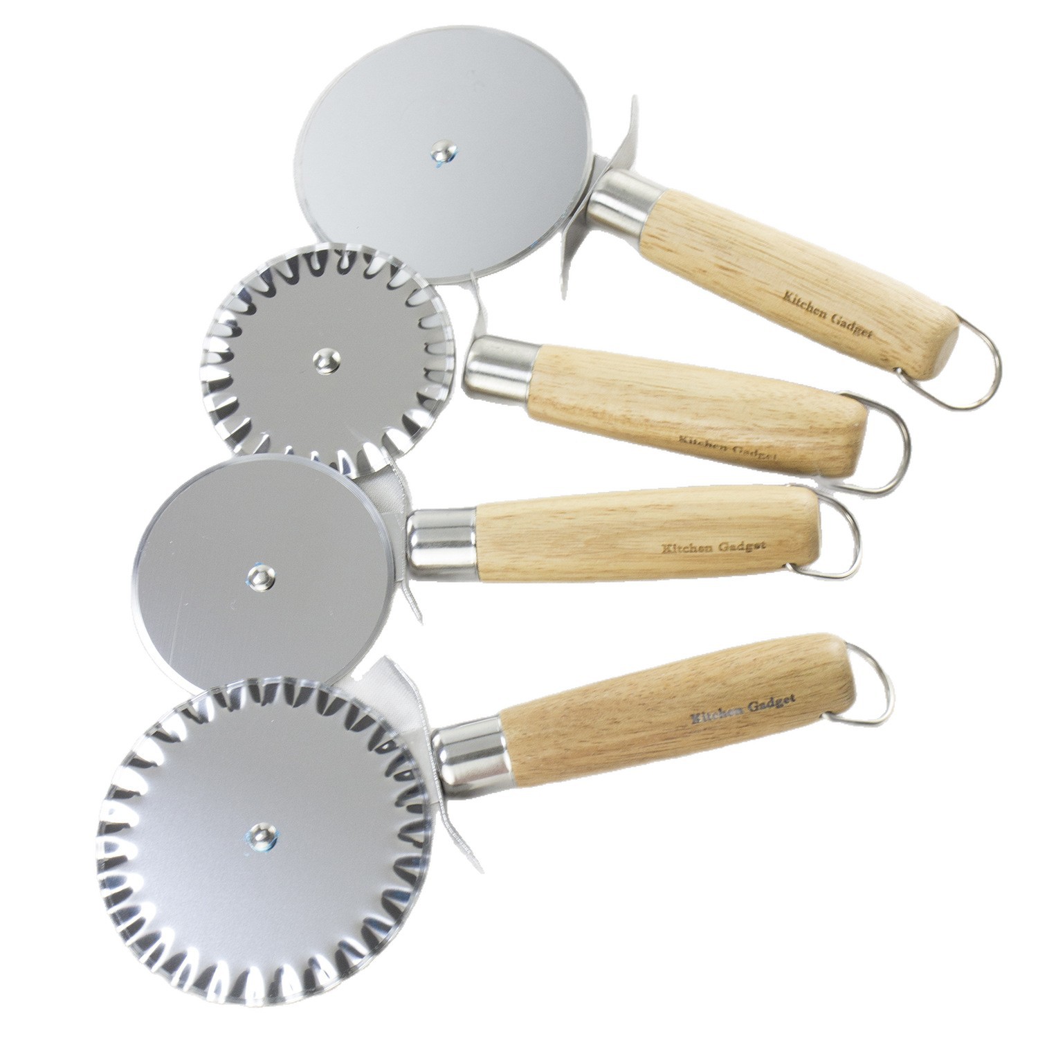 Kitchen gadget wooden handle small kitchenware stainless steel single wheel pastry cutting dough cutter pizza rolling cutter