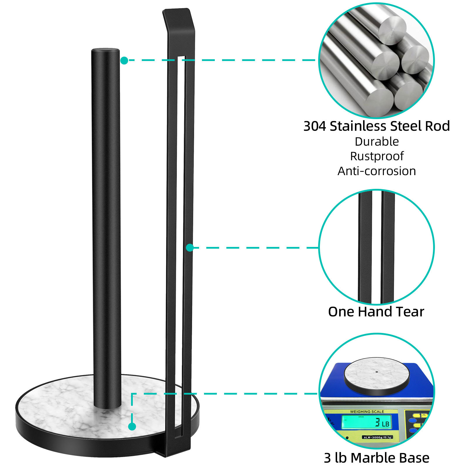 Kitchen paper towel holder marble Nordic stainless steel paper towel holder plastic wrap holder desktop storage rack vertical no-drilling