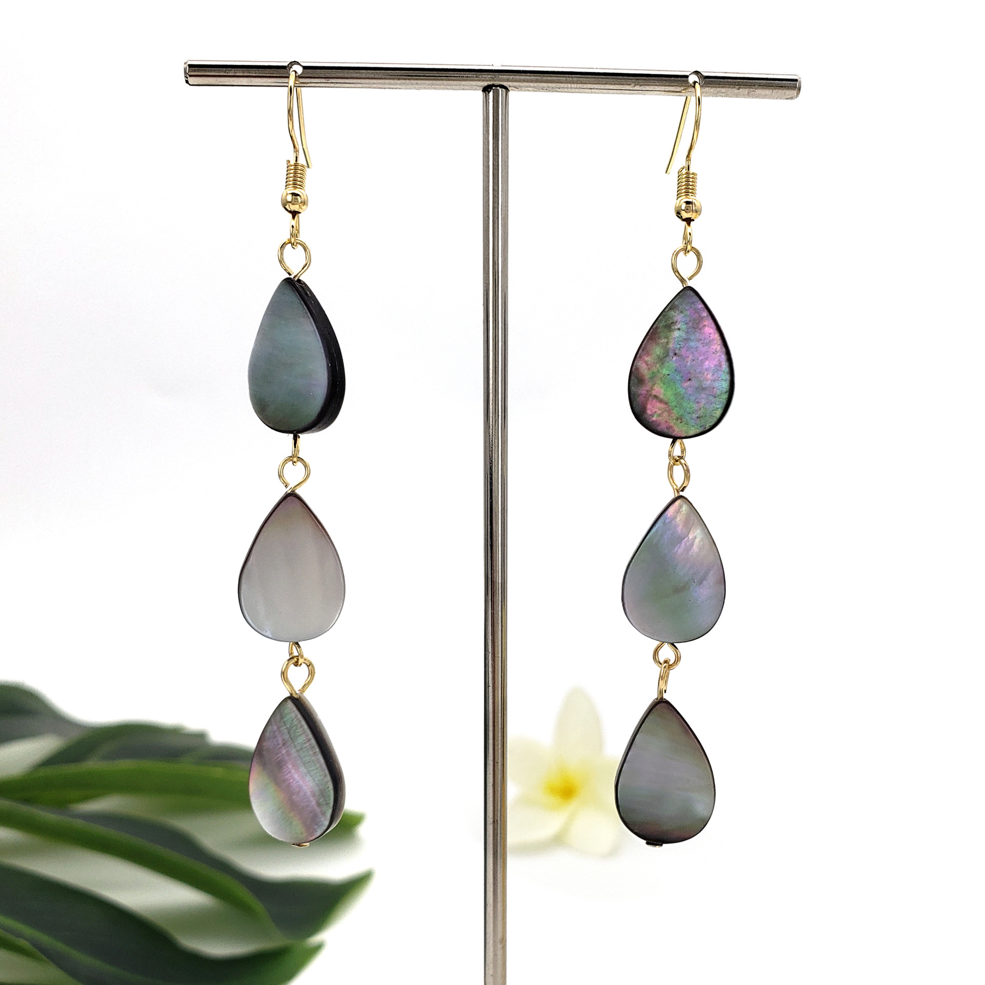 Niche Earrings Natural Black Shell Geometric Tassel Drop Earrings Long Earrings for Women