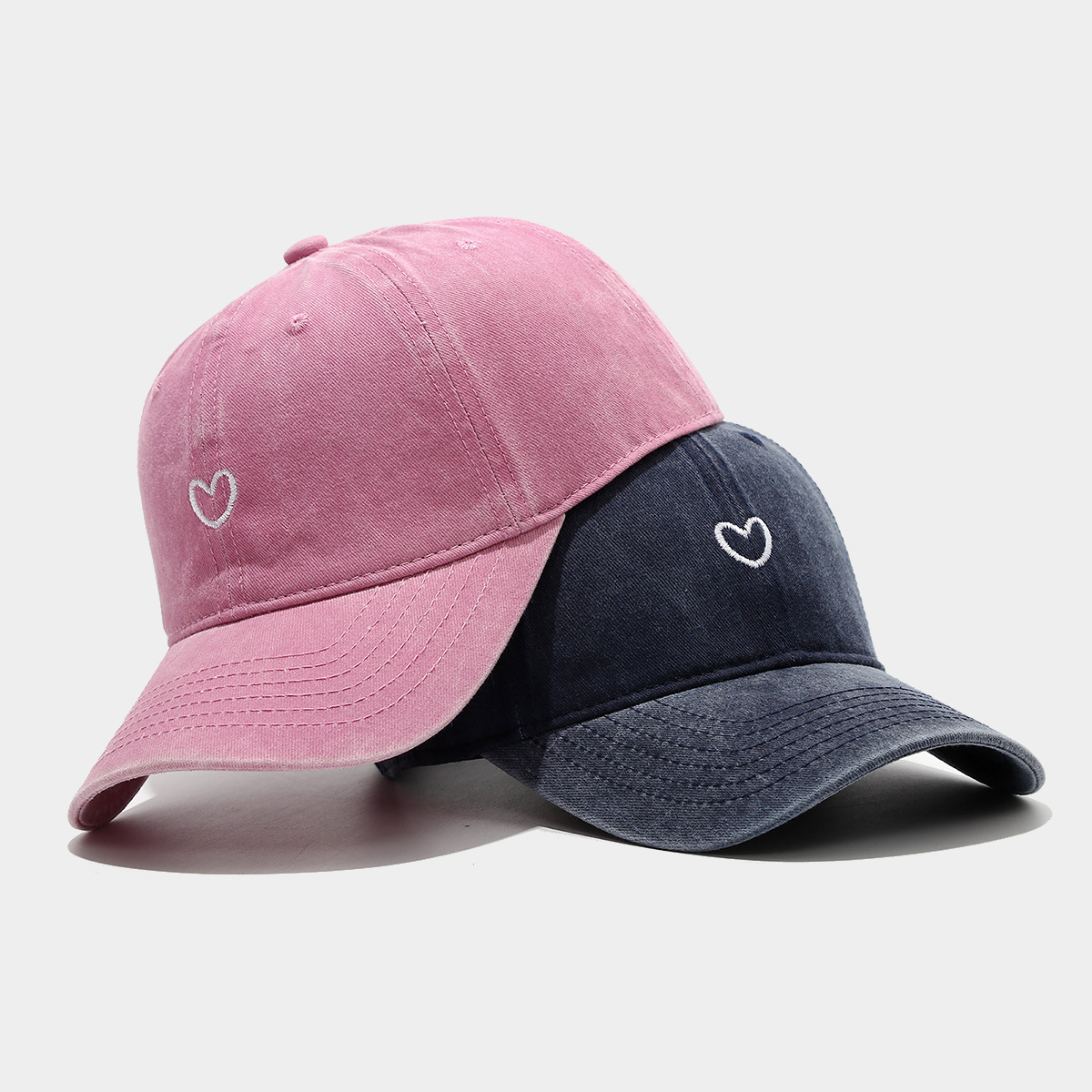 Small Heart Embroidery Soft Top Duckbill Cap for Women, Summer Outdoor Simple Washed Baseball Cap for Men, Autumn