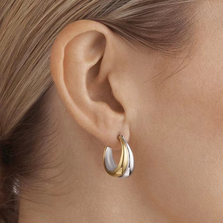 New 24k Color Block Earrings 2024 New Contrast Color Double Brass Earrings Women's