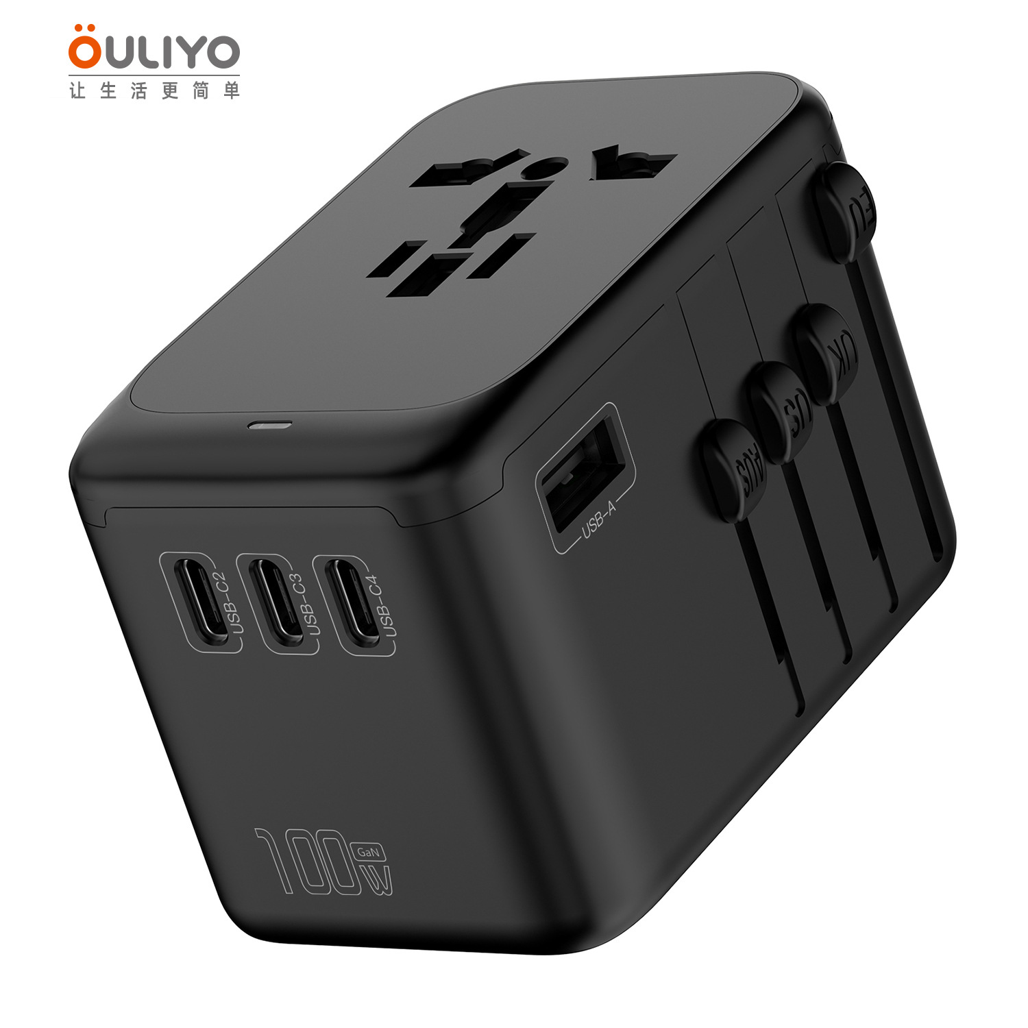 65W GaN 4-Port Fast Charging Adapter Plug 3 Type-C High Power Travel Socket HUB Converter