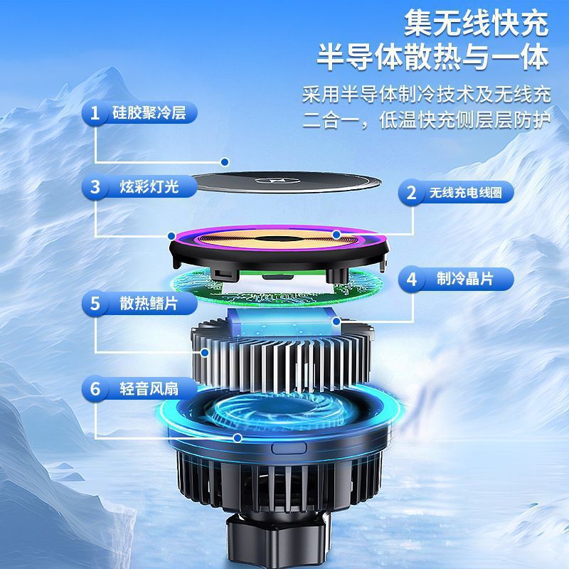 New Magnetic Car Phone Holder Suitable for Apple 15 Magsafe Wireless Charger Cooling Refrigeration Charger