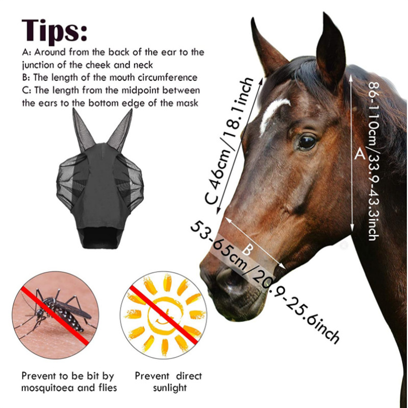 Best Selling Equestrian Horse Face Mask Mosquito Proof Fly Proof Insect Proof Elastic Horse Mask