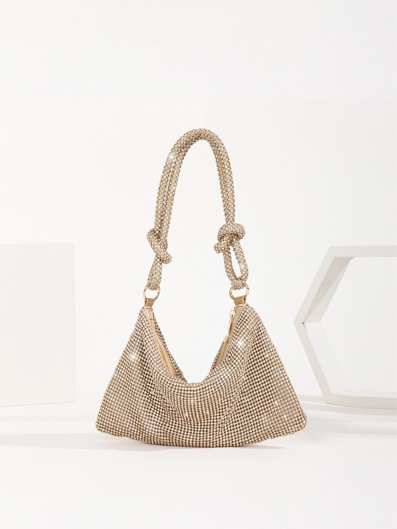 Crystal-embellished evening bag, handmade banquet dress bag, sparkling knot crystal bag, party bag, clutch bag