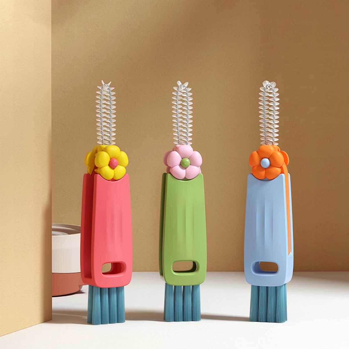 Petal Three-in-One Cup Lid Brush Household Multifunctional Gap Cleaning Brush Milk Bottle Thermos Cup Mouth Cup Brush