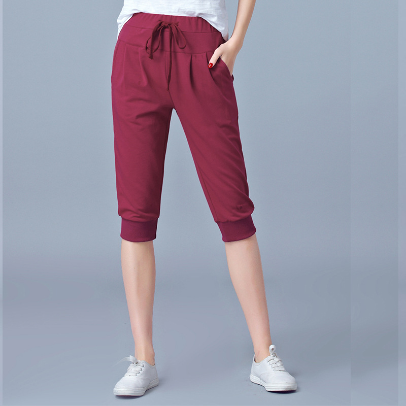 High waist elastic seven-tenths pants women summer thin sports pants loose harem pants 200 jin fat mm plus size casual women pants