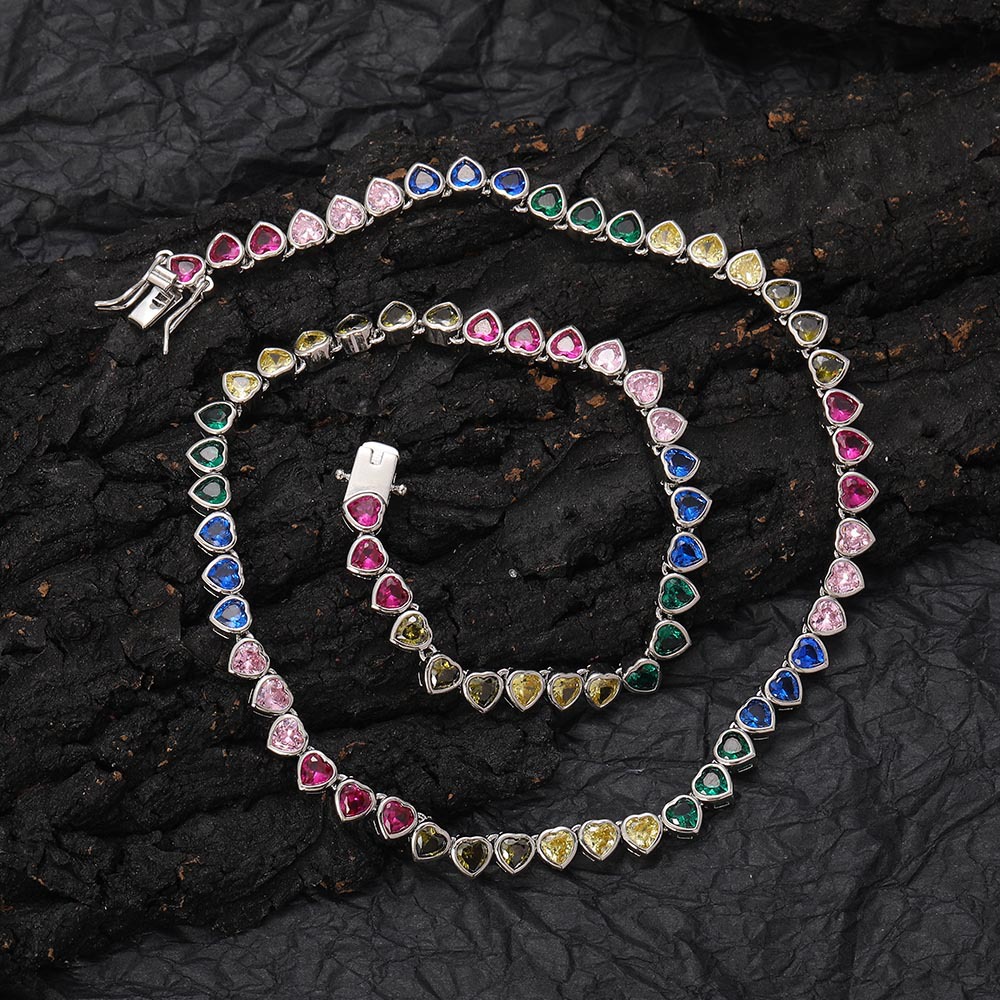 New zircon necklace women hip hop colorful heart tennis chain women's jewelry chain layered wear