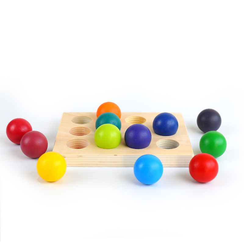 Wooden Rainbow Ball Matching Ball 12-color Sorting Board Color Cognition Matching Toy for Boys and Girls Early Education Enlightenment