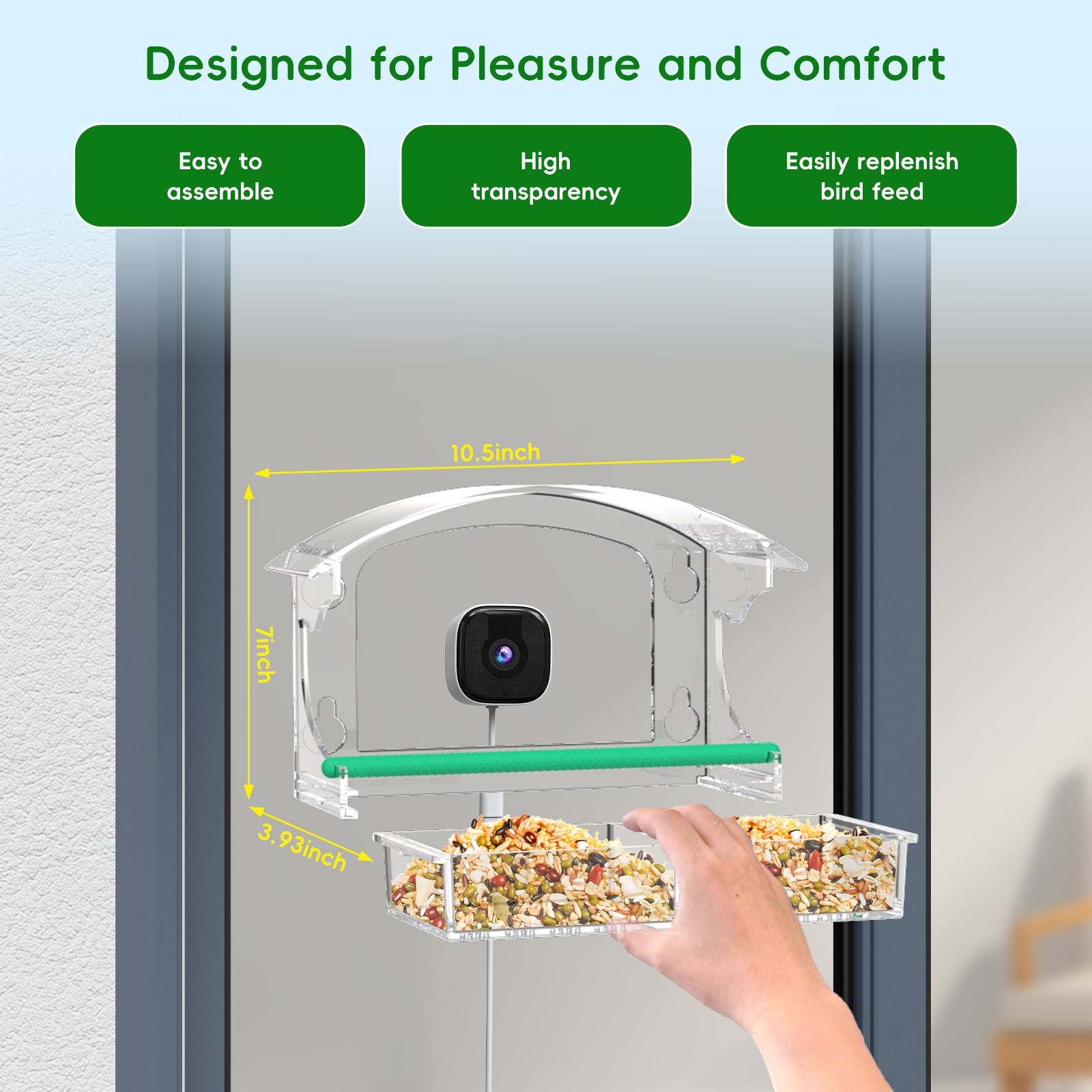Smart Bird Feeder with Camera AI Recognition of 10,000+ Birds Acrylic Window Bird Watching Device