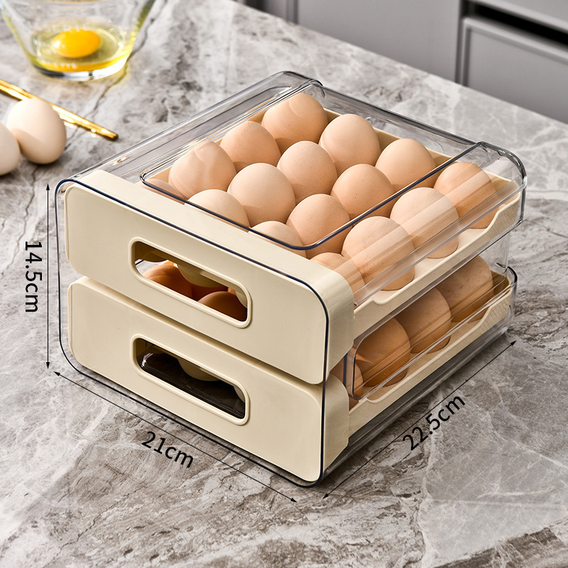 Refrigerator Egg Storage Box PET Transparent 32-Grid Double-Layer Drawer Type Egg Box Fresh-Keeping Box Kitchen Egg Box