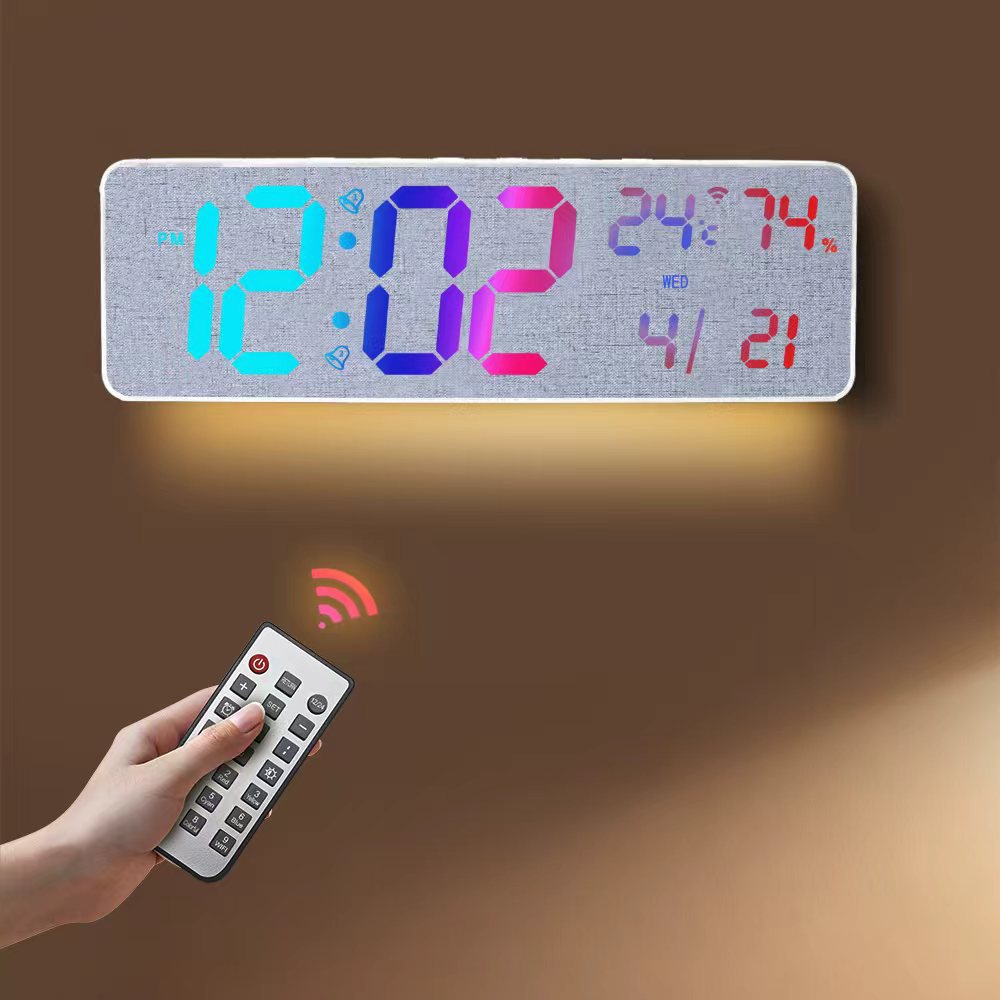 Bluetooth automatic time-setting ambiance alarm clock, RGB perpetual calendar, living room wall clock, smart temperature and humidity, colorful remote control clock