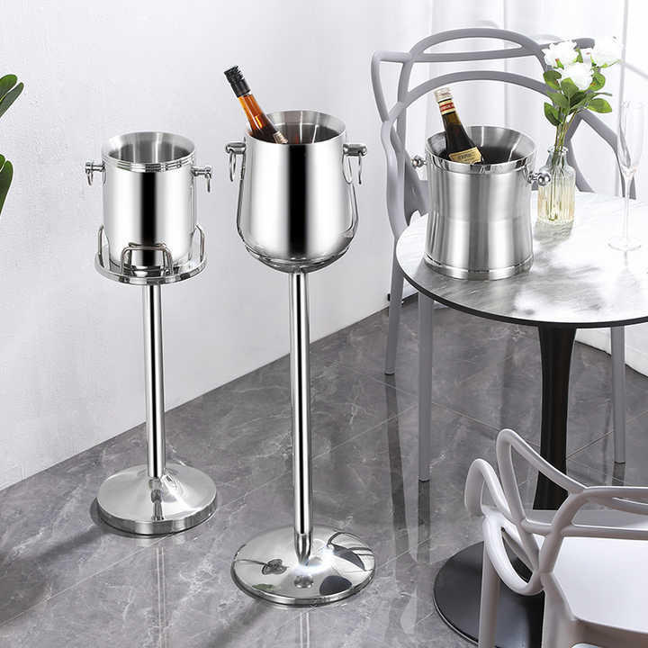 Stainless steel ice bucket double-layer thickened with handle hotel champagne bucket KTV bar ice bucket red wine bucket ice bucket stand