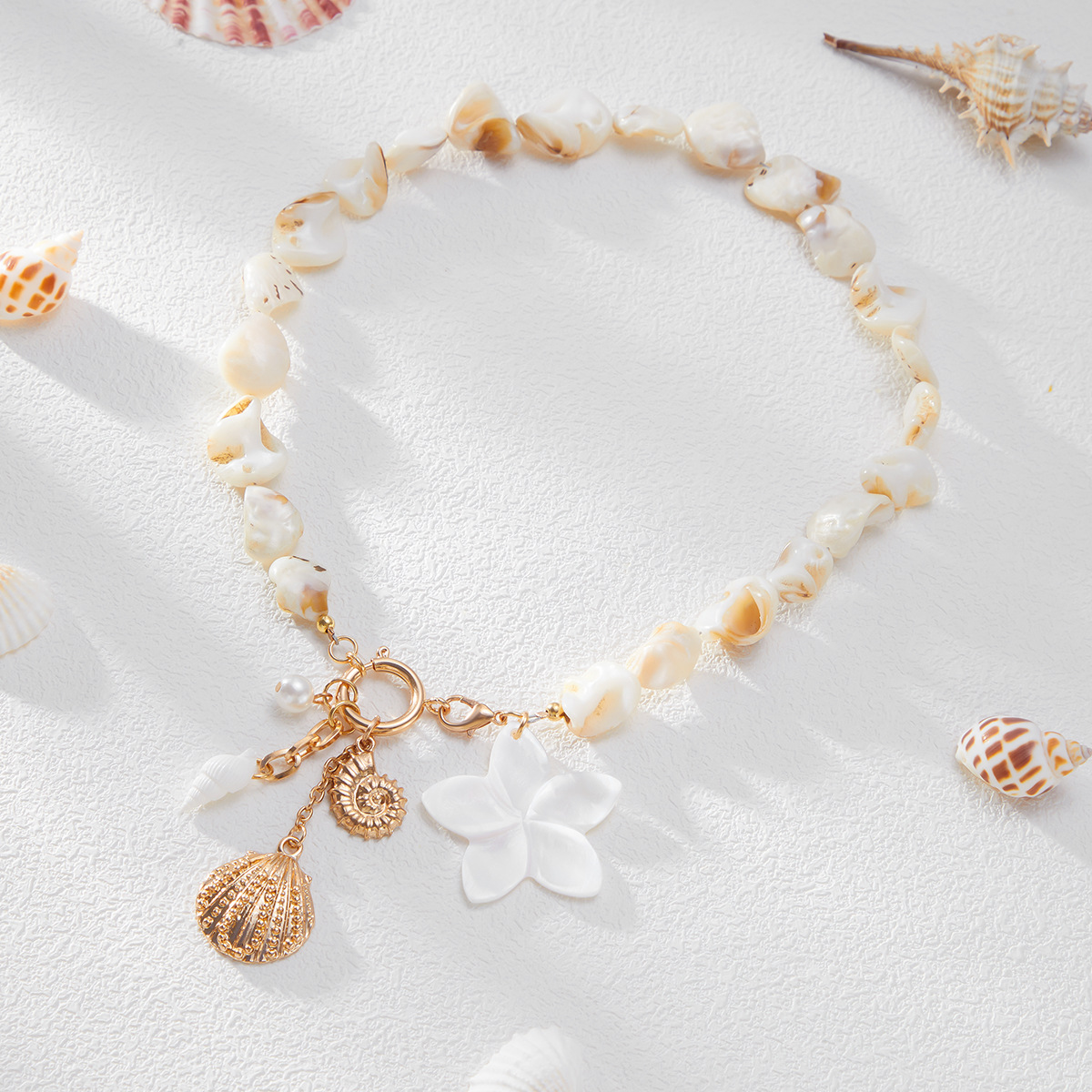Jewelry vacation conch starfish alloy pendant necklace casual beach shell锁骨链 set