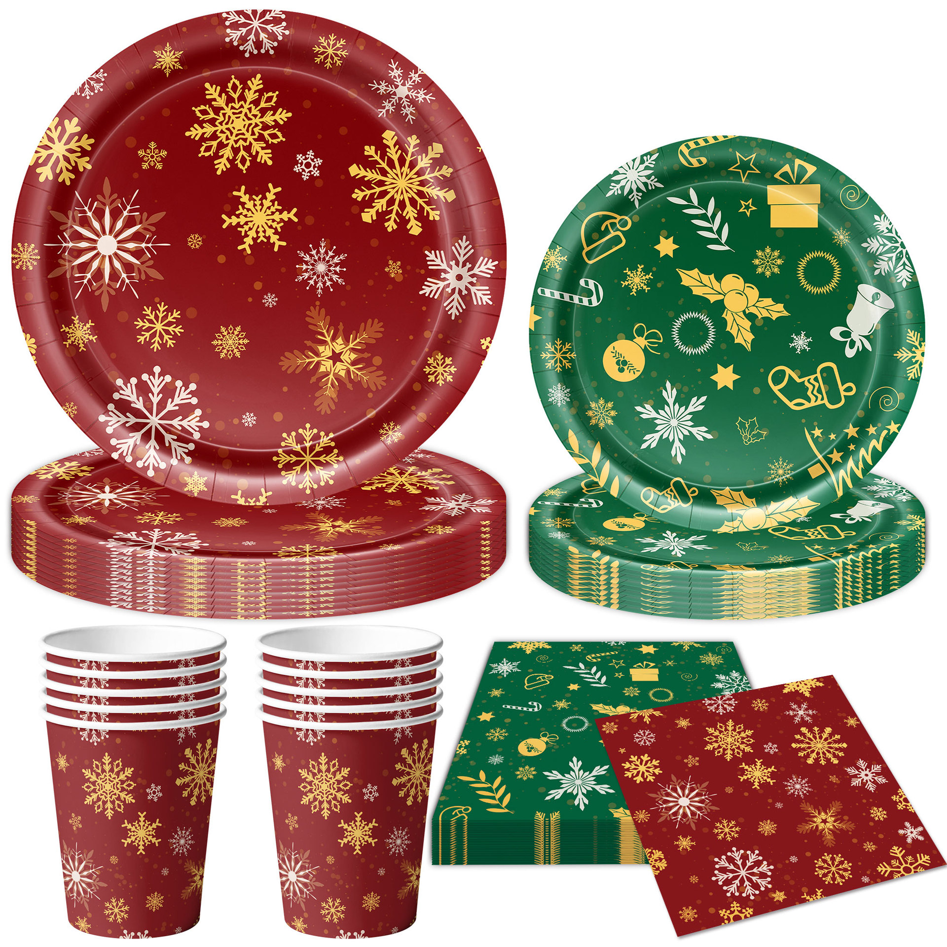 New Red Green Christmas Theme Holiday Party Tableware Paper Plate Napkin Tablecloth Bunting Flag Cake Decoration