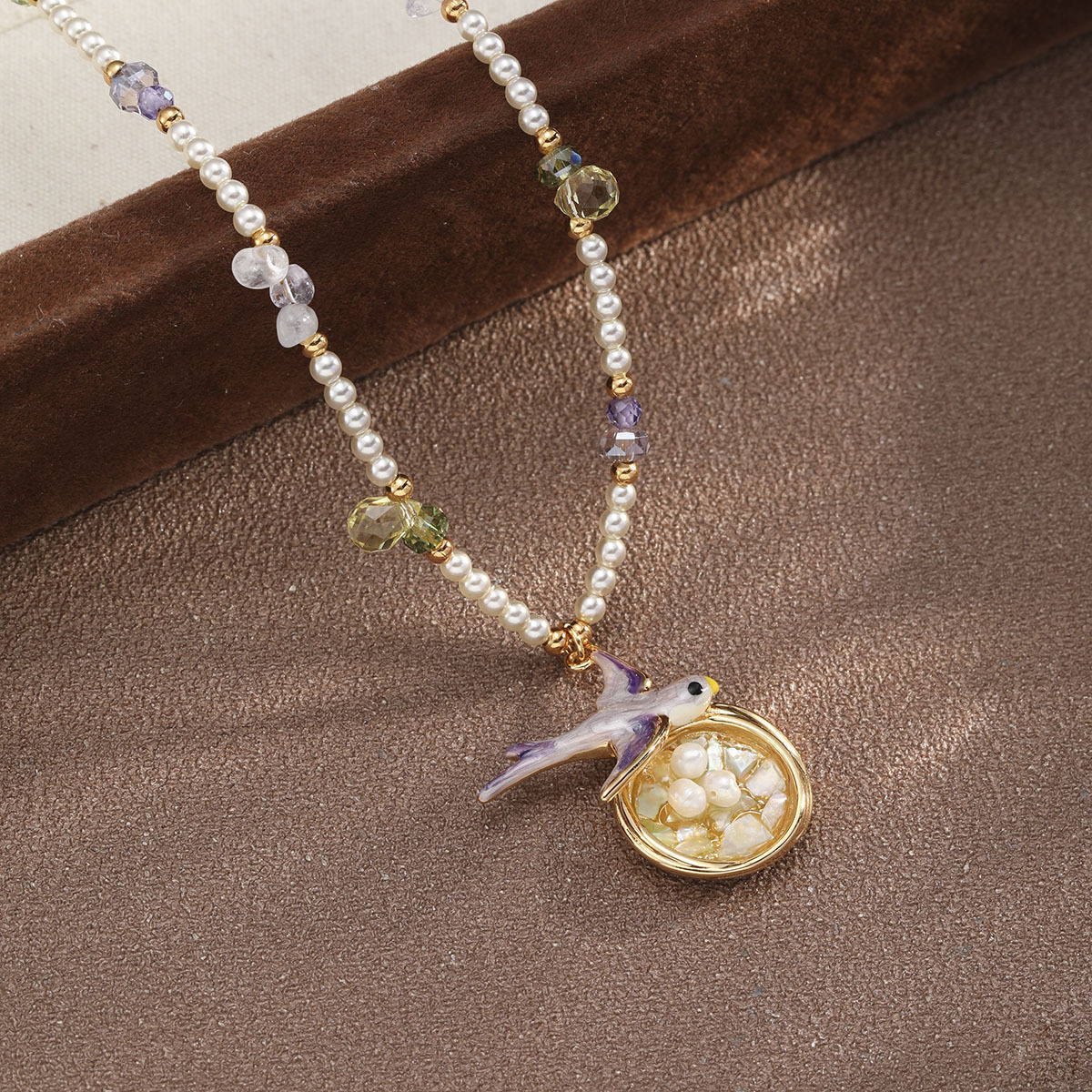 NALA Painted Swallow Pearl Necklace Women Feel Sweater Chain Clavicle Chain