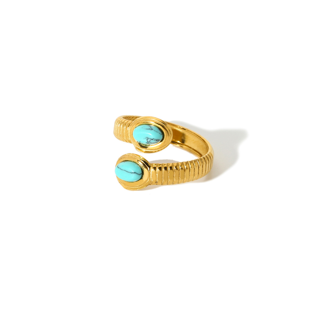 Wind turquoise ring women open ring 18k gold plated stainless steel ring finger ring