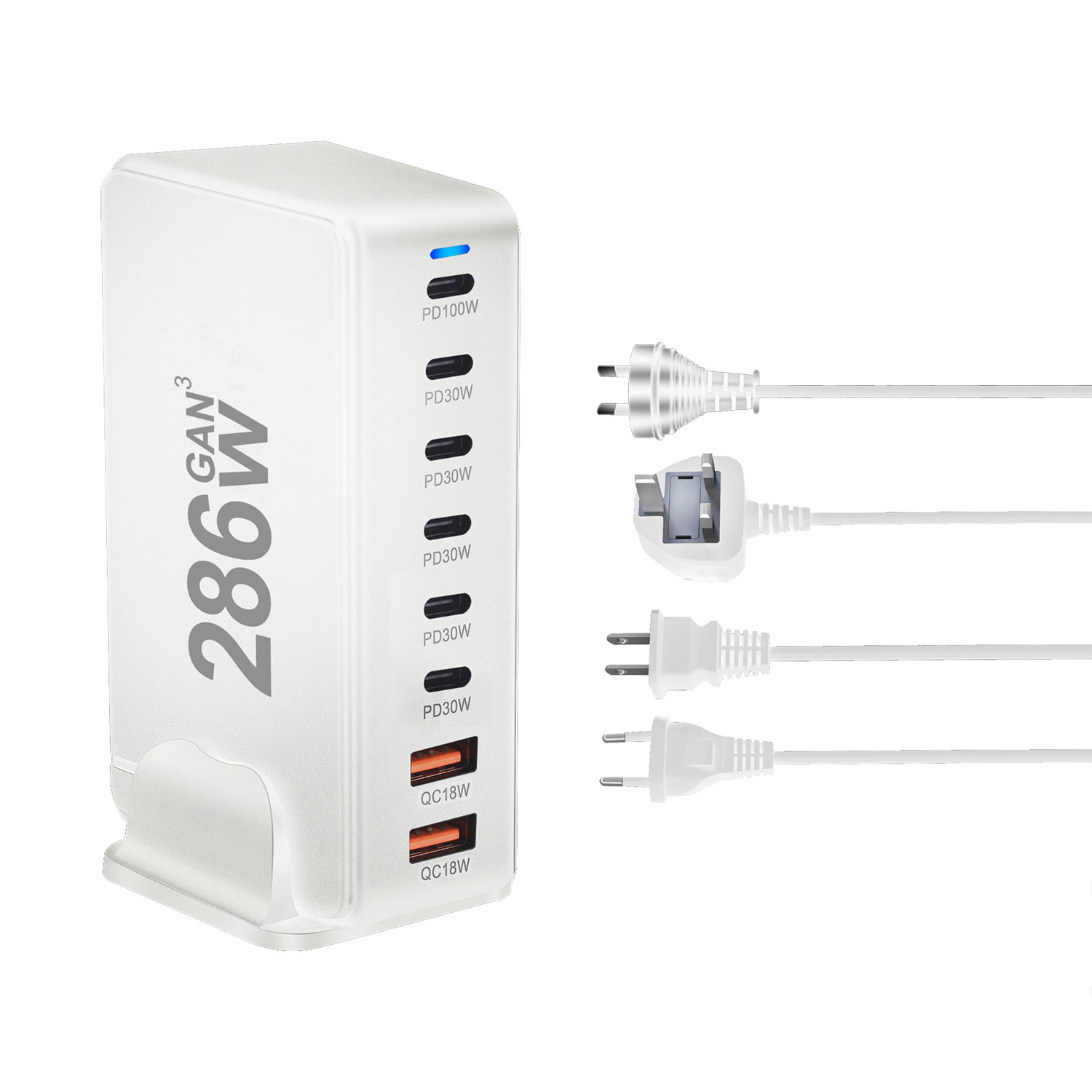 New 286W GaN Multi-Port Charger 6C2A Plug Desktop Flash Charging Charging Station PD Fast Charging Adapter