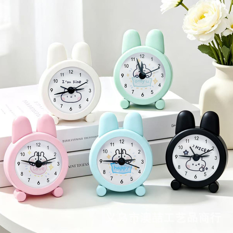 Metal Mini Alarm Clock Cute Little Rabbit Cartoon Small Alarm Clock Children Student Desktop Clock