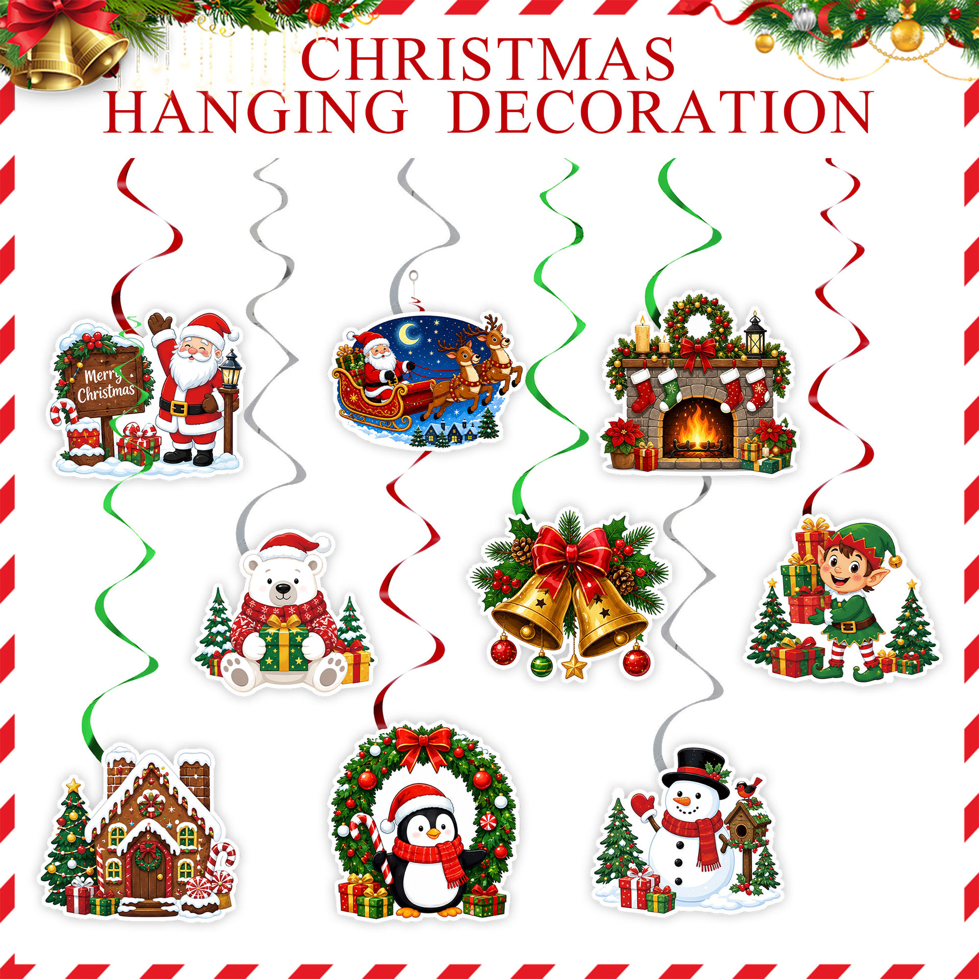 Christmas Spiral Hanging Ornament Cartoon Santa Claus Snowman Spiral Pendant Party Window Ceiling Decoration