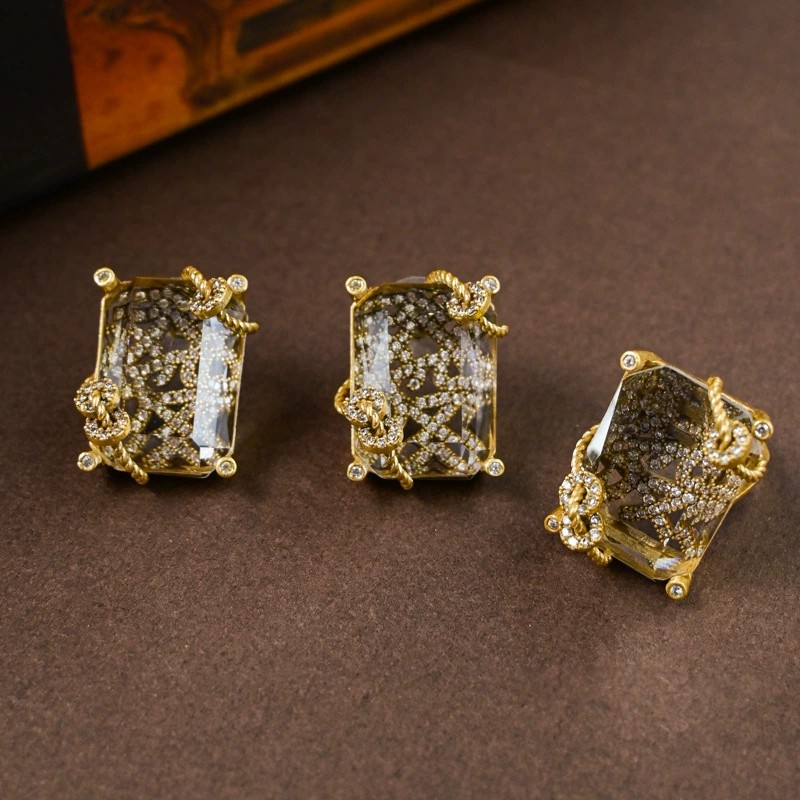 Vintage accessories brass inlaid baroque natural stone bud ring 2025