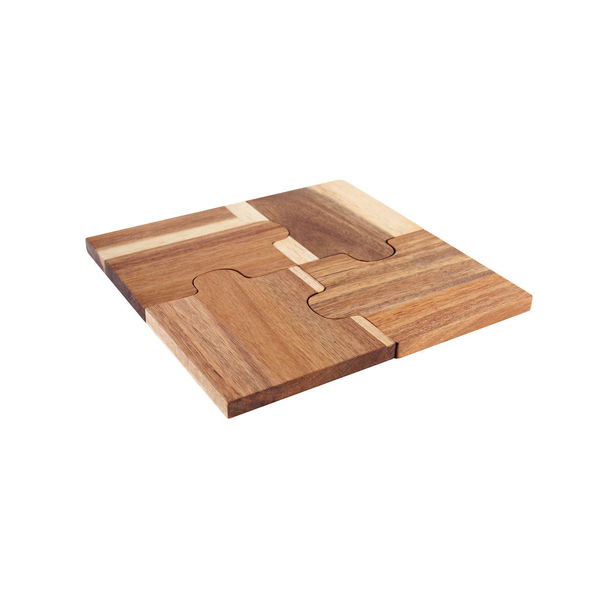 Wooden coaster four-piece set commercial acacia wood black walnut splicing laser carving round irregular heat insulation coaster