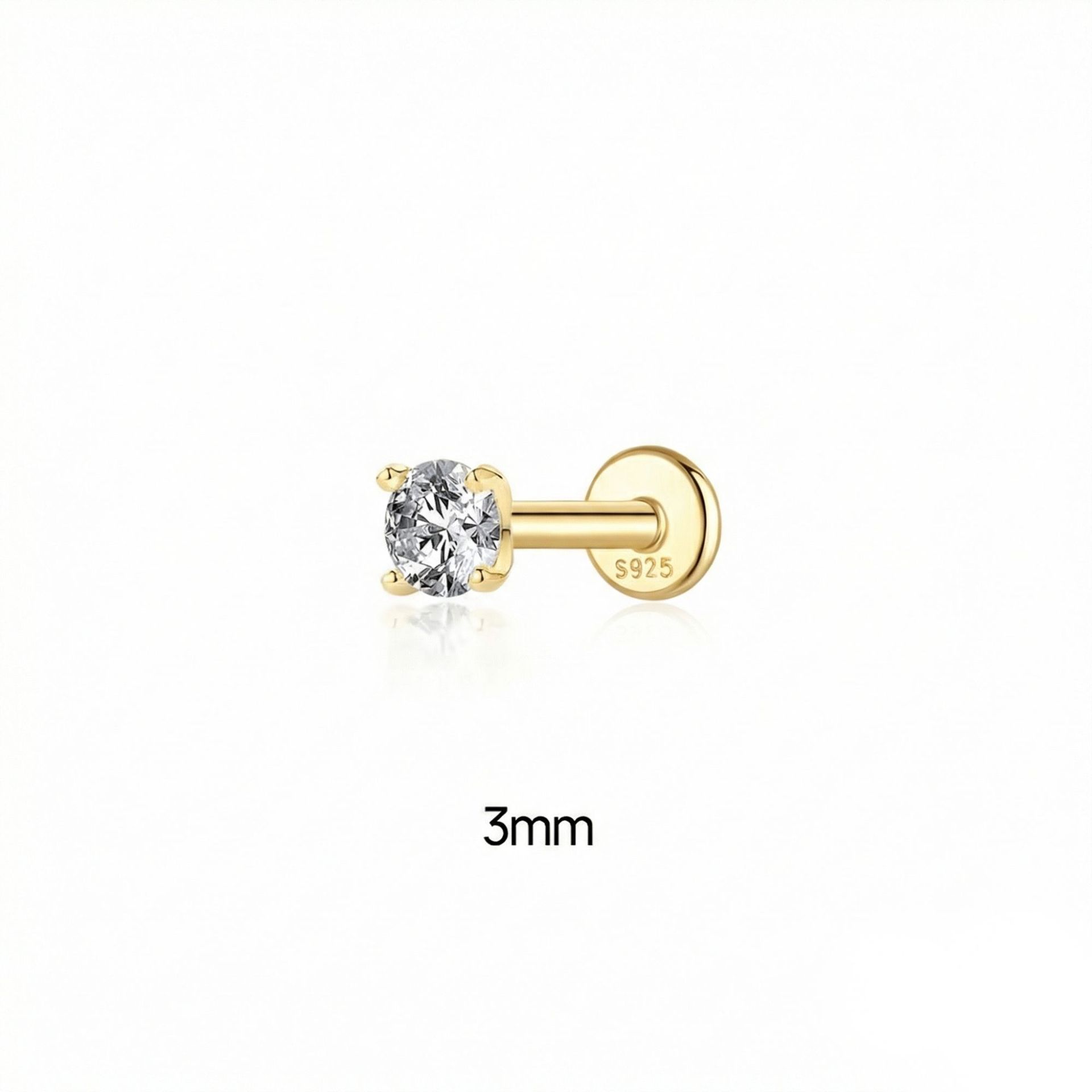 New S925 sterling silver moissanite four-claw setting flat head threaded ear studs threaded cartilage ear bone studs