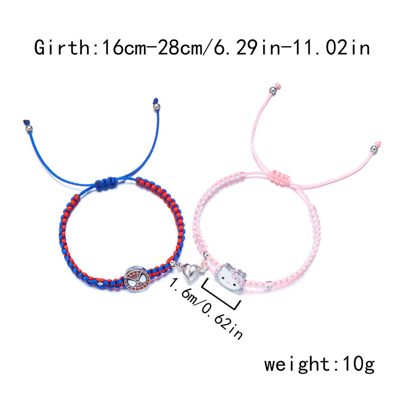 TKkt Cat Spider-Man New Heart-shaped Magnetic Bracelet Hand-woven Braided Rope Beaded Hand Jewelry