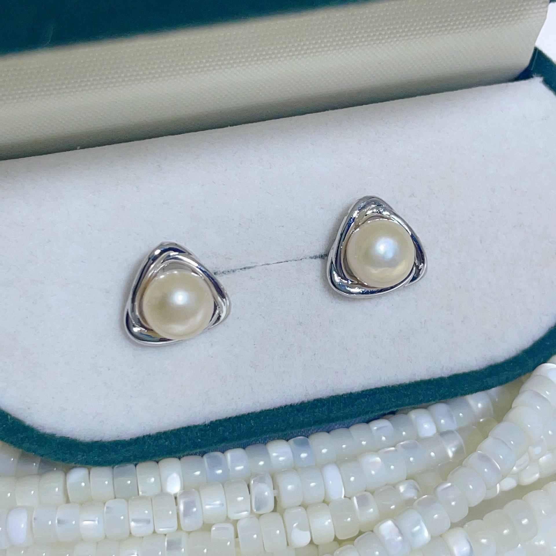 Gold-Plated Silver Real Pearl Zircon Earrings Women Niche Earrings Natural Freshwater Pearl