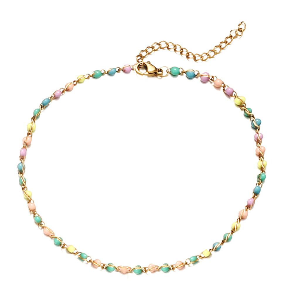 Japanese and Korean exquisite versatile stainless steel bead chain, seed bead chain, double-layer sexy anklet