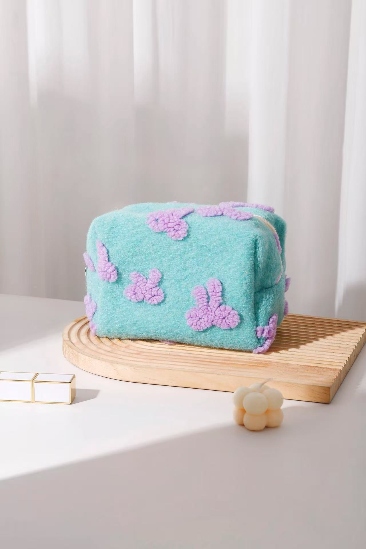 New Flower Cosmetic Bag Pink Storage Bag Canvas Skincare Portable Sweet Girl Handheld Bag