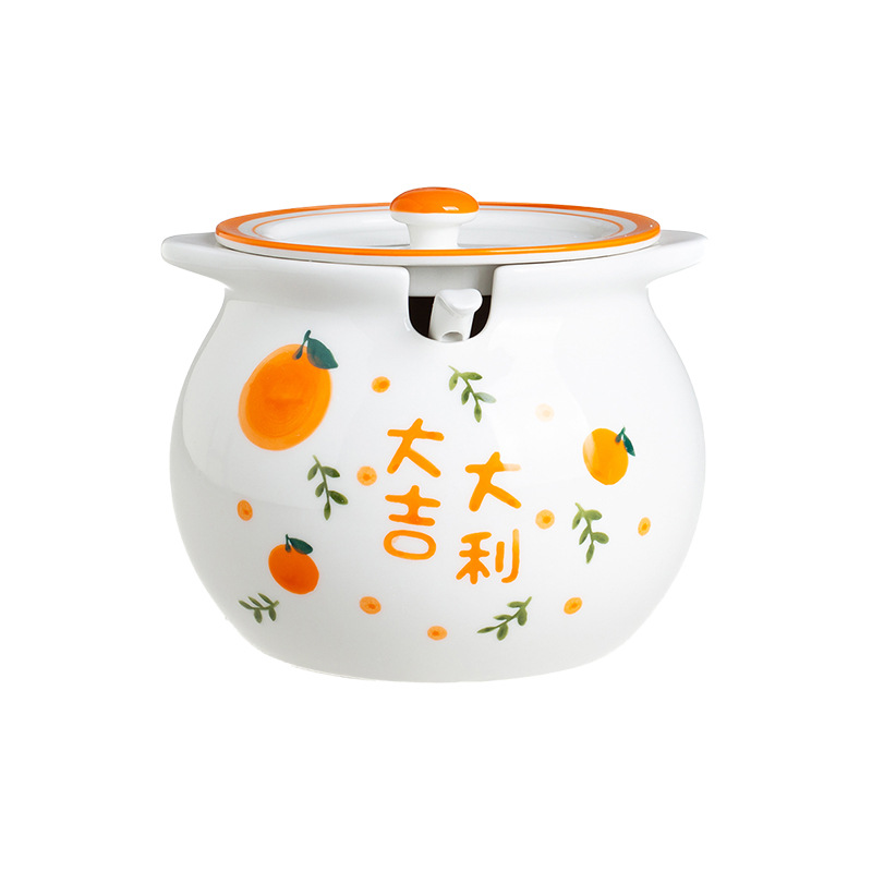 Seasoning storage ceramic lard pot household high temperature resistant chili oil pot lard pot kitchen seasoning pot lard container