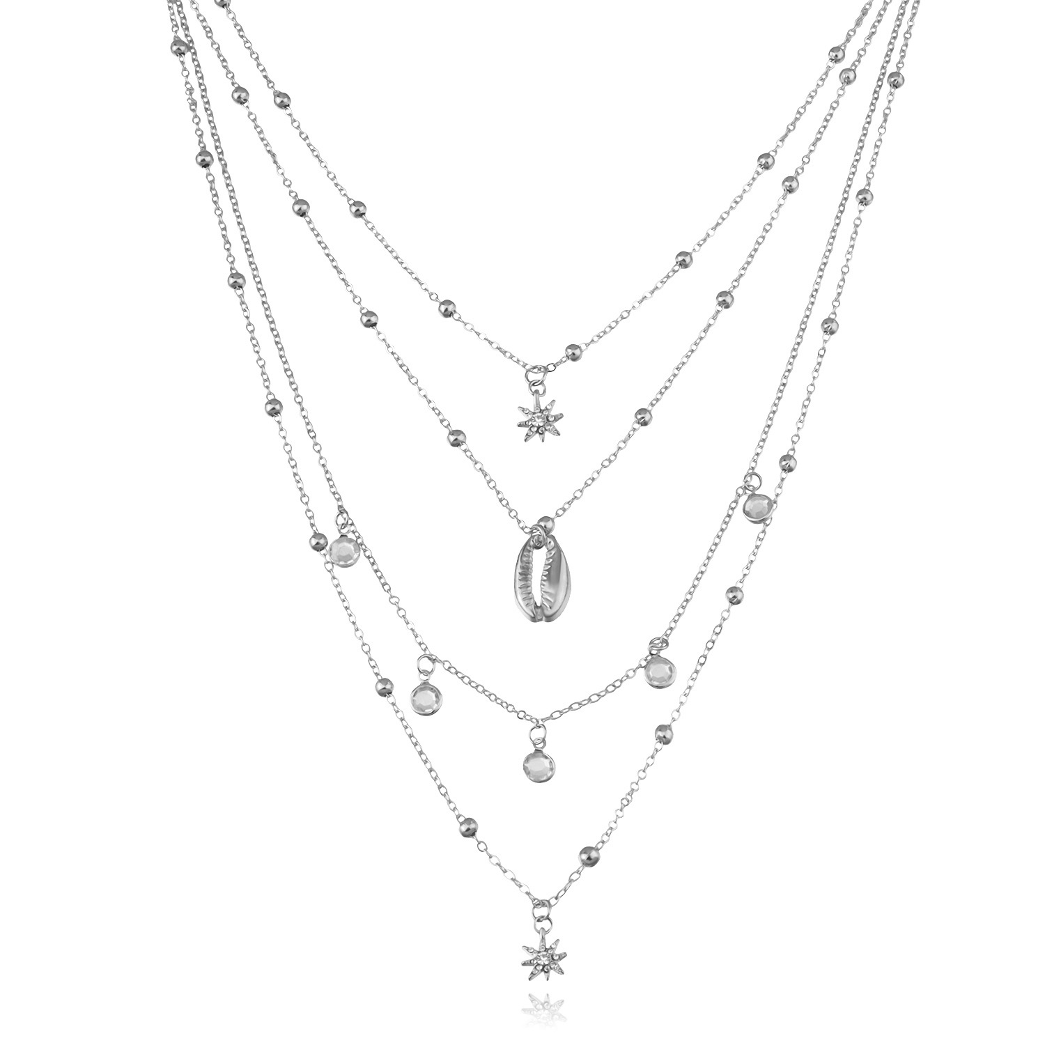 Accessories Women's Full Diamond Six-pointed Star Pendant Necklace Multi-layer Hip-hop Rhinestone Shell Necklace