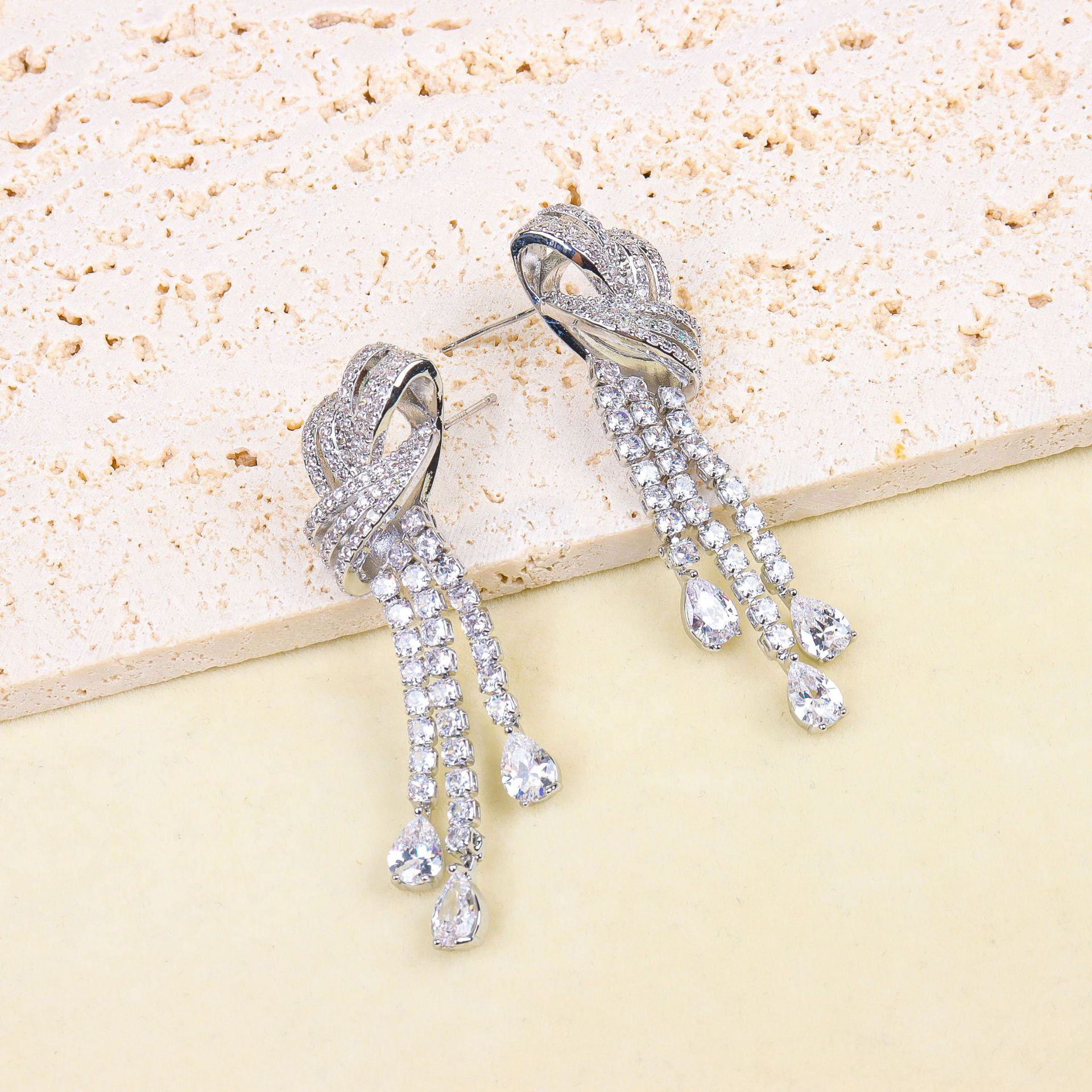 s925 silver needle tassel long teardrop earrings earrings for women bow ear accessories