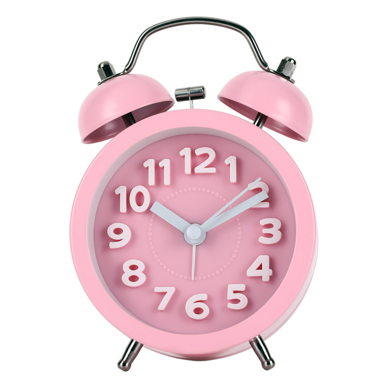Three-dimensional digital bell clock, convex face texture metal alarm clock, silent luminous desk clock