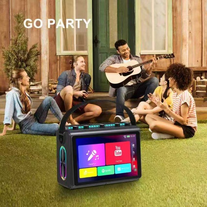 Wireless Dual Microphone Bluetooth Speaker All-in-One with Lyrics Display 10.1-inch HD Touch Screen