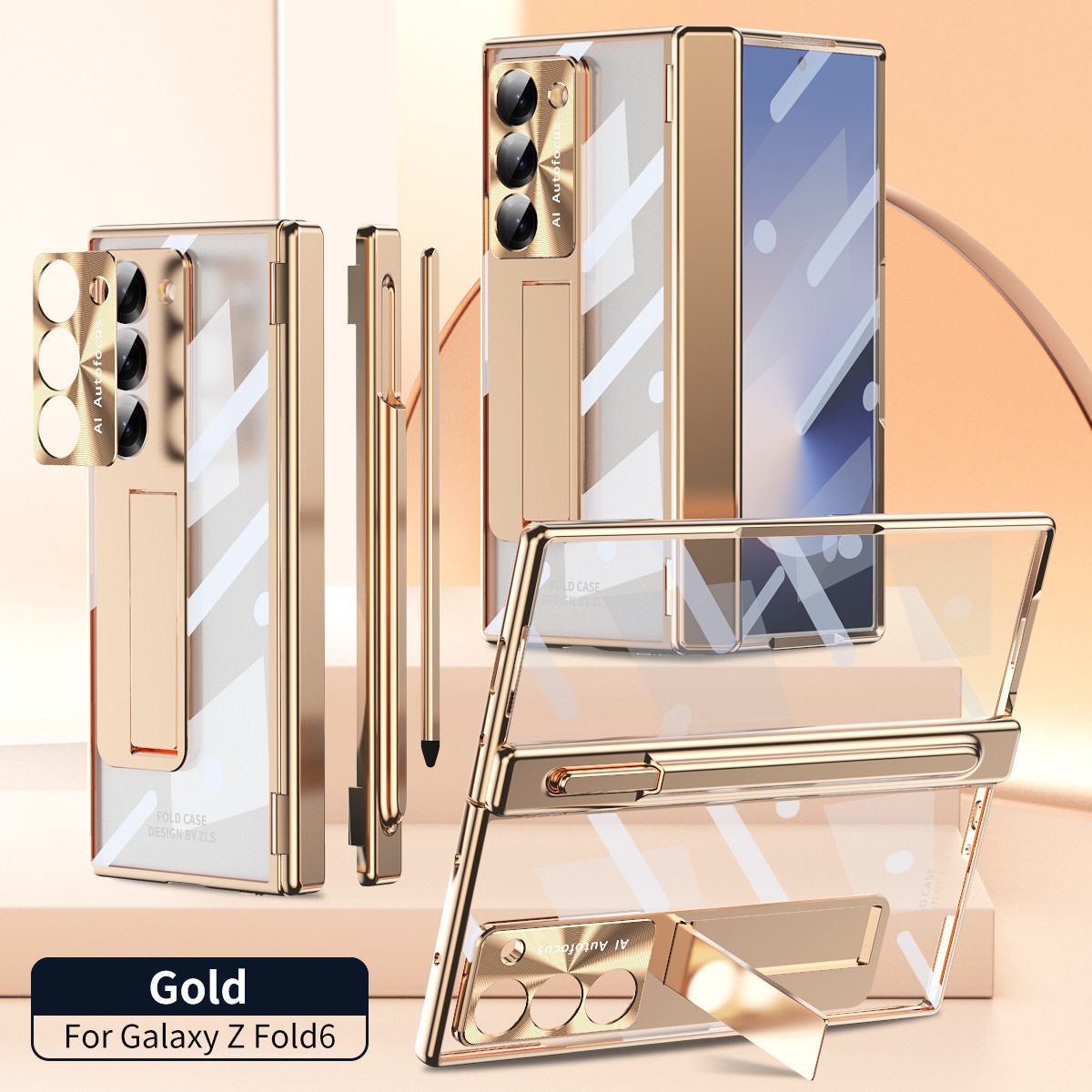For Samsung Z Fold7/6 Phone Case Dual Hinge Pen Slot with Pen Electroplated Transparent Case Film Full Coverage Protective Case