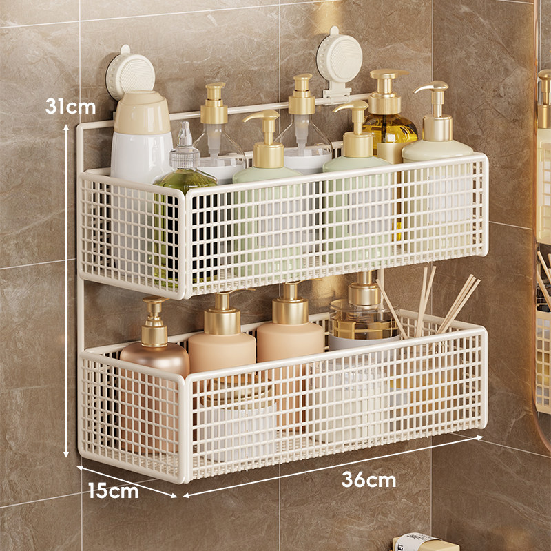 Suction Cup Storage Rack, Kitchen Bathroom No-drill Wall-mounted Storage Box, Basin Rack